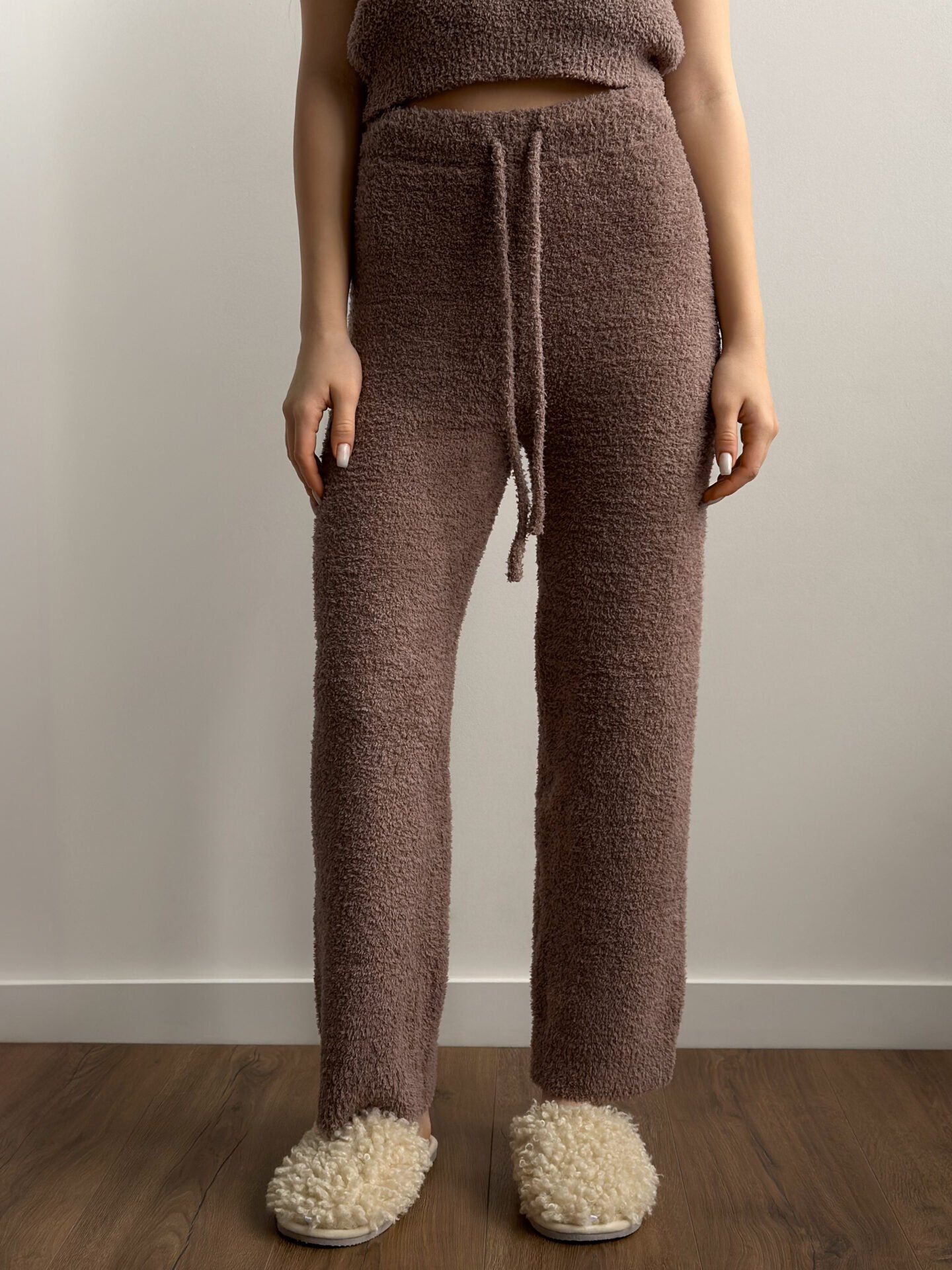 Spodnie Soft z dzianiny puszystej, brązowe