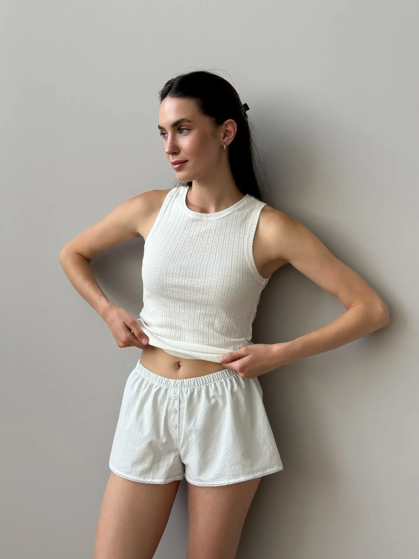 Szorty Mono z koronką, z bawełny, białe