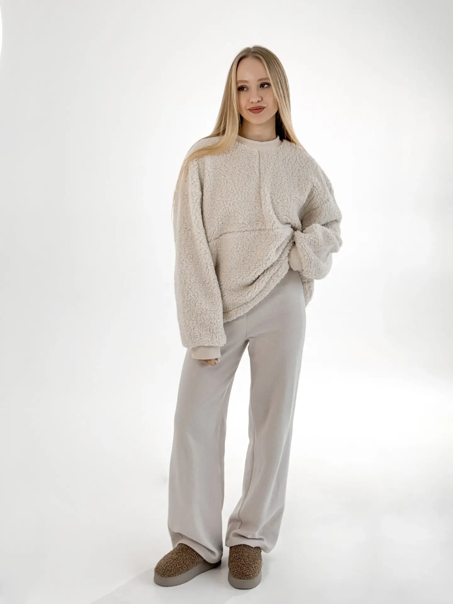 Bluza TEDDY z okantowaniem, z pluszu, mleczna