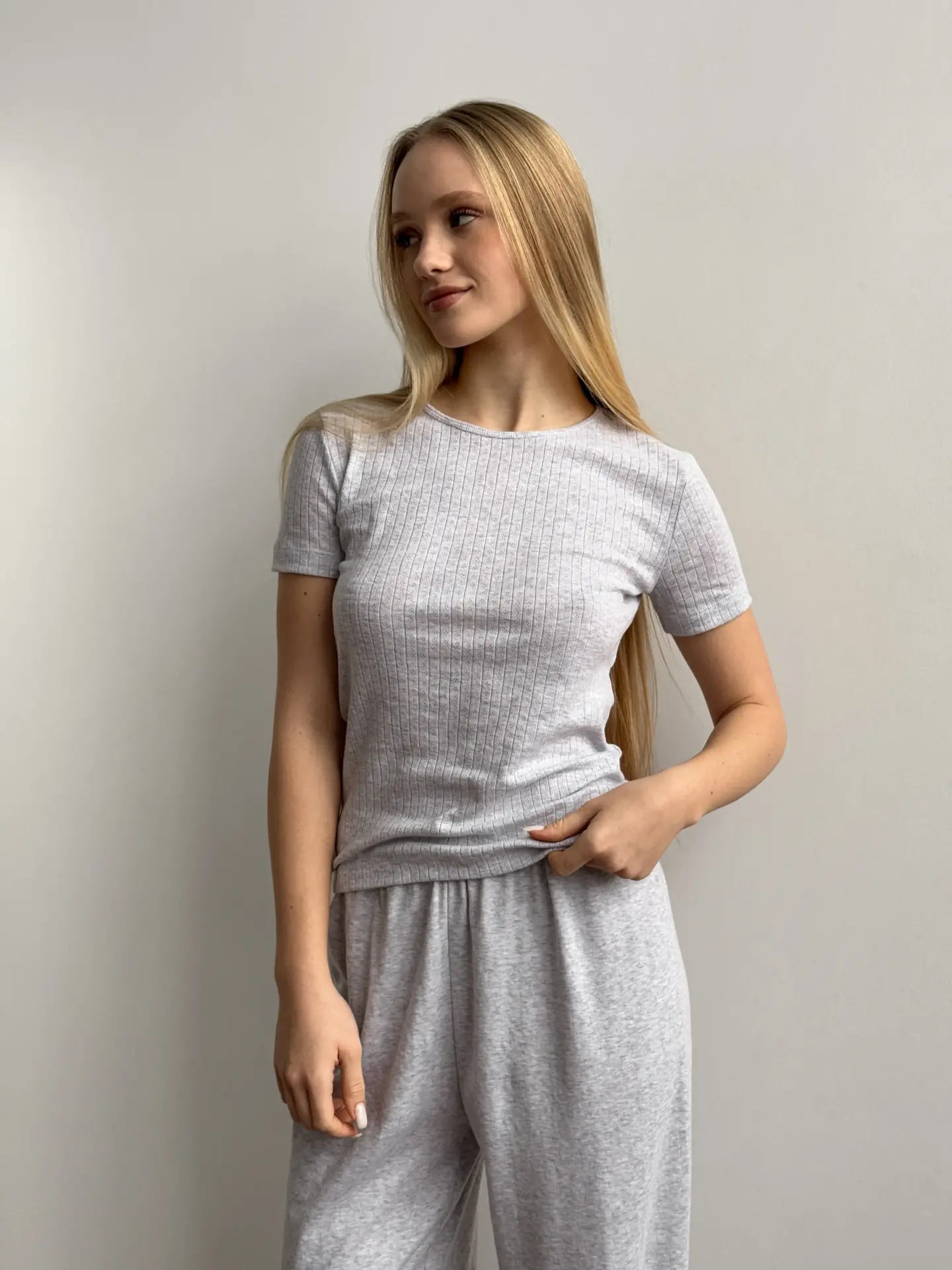 Koszulka z ribany prążkowanej, szara