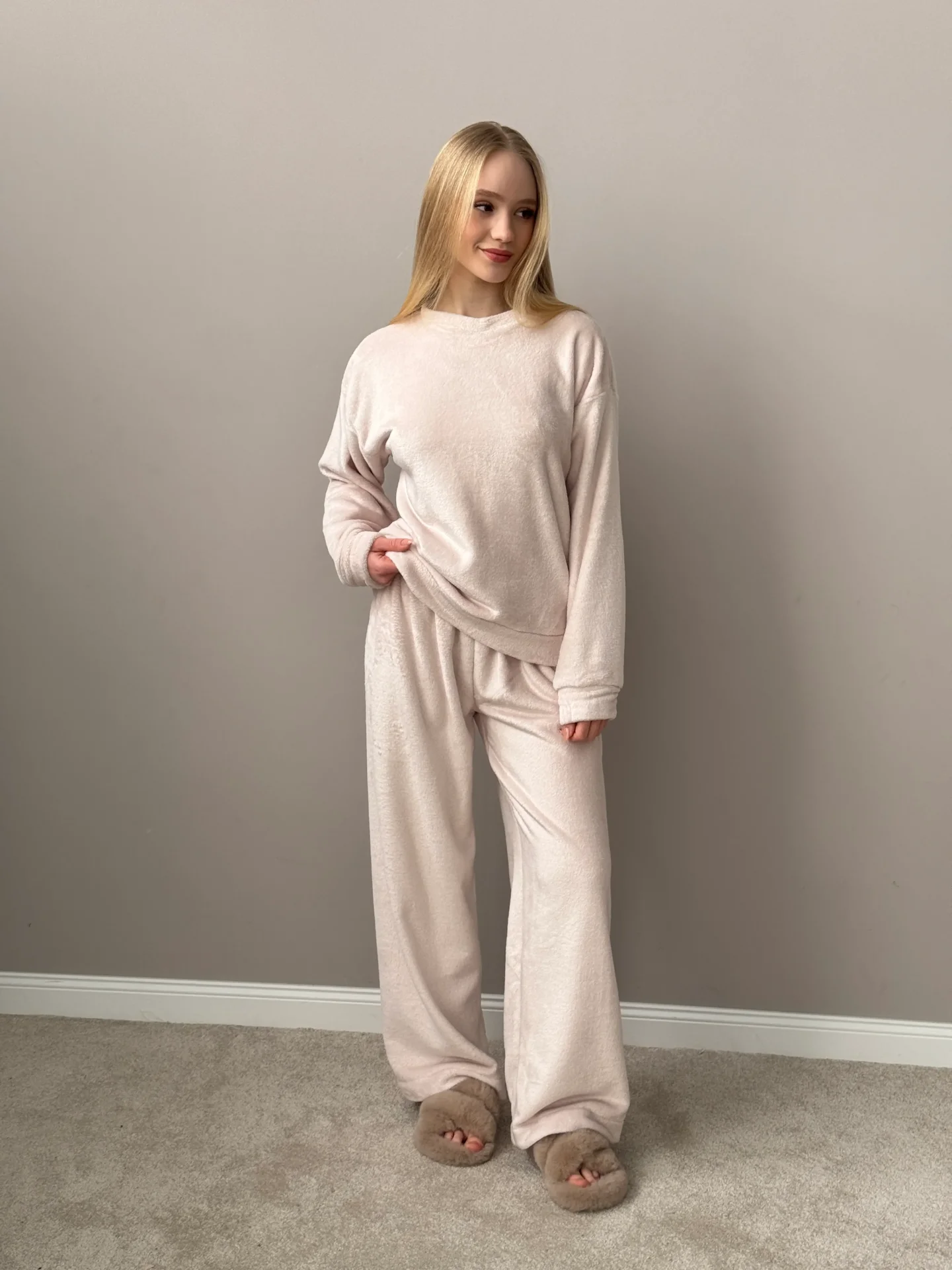 Komplet bluza i spodnie, z polaru dwustronnego, beżowy