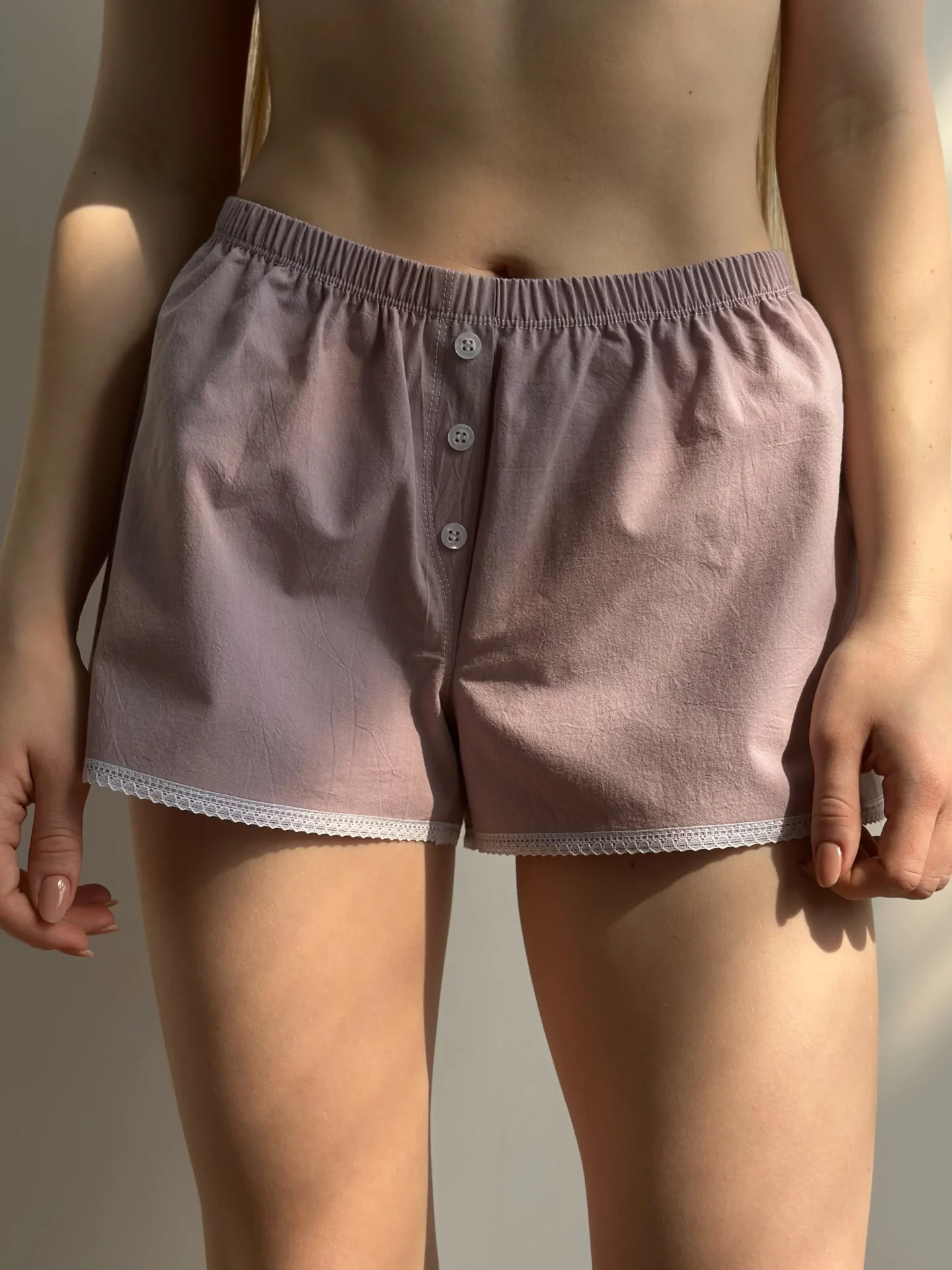 Szorty Mono z koronką, z bawełny, jasnofioletowe