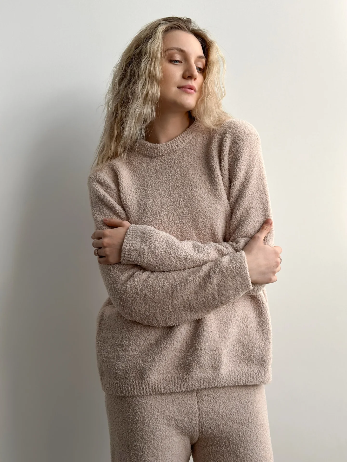 Bluza Soft z dzianiny puszystej, beżowa