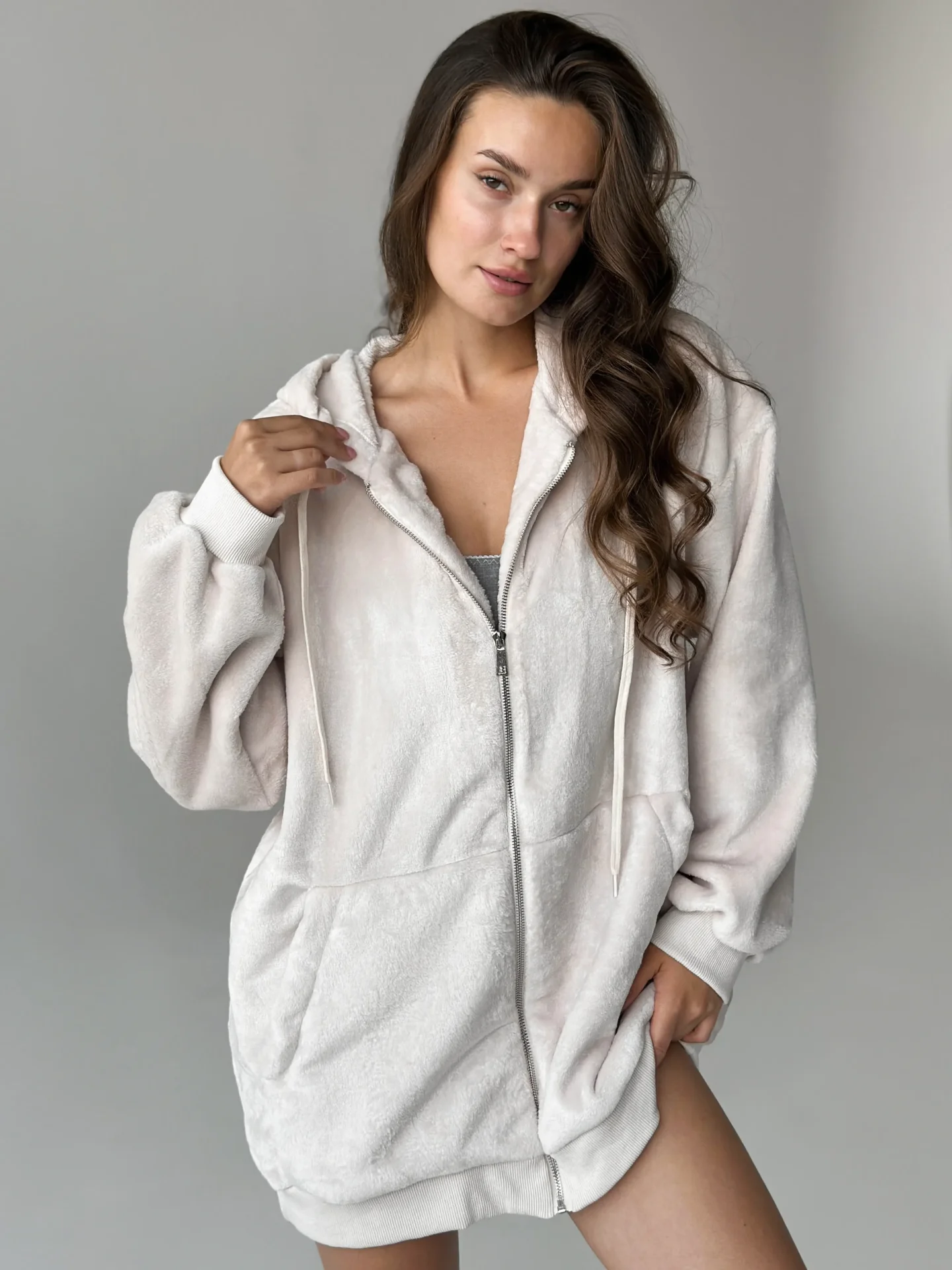 Bluza TEDDY z gładkiego polaru dwustronnego, beżowa