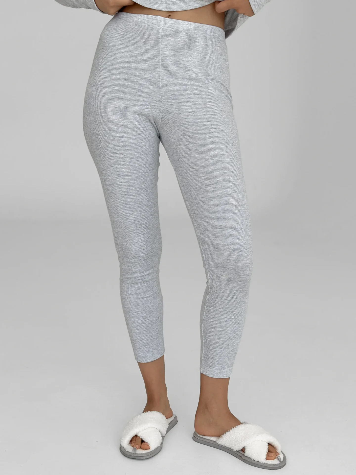 Legginsy z dzianiny prążkowanej, szare
