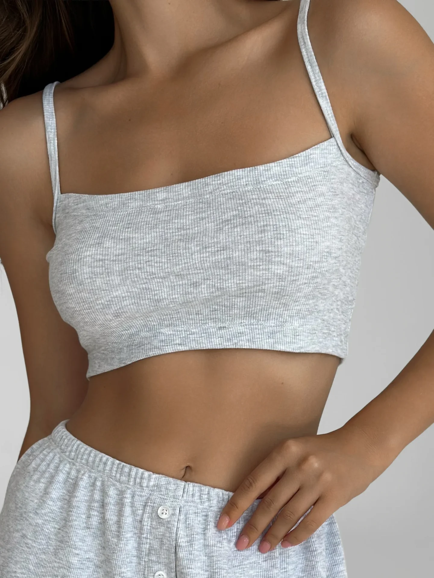 Top mini na ramiączkach, z dzianiny prążkowanej, szary