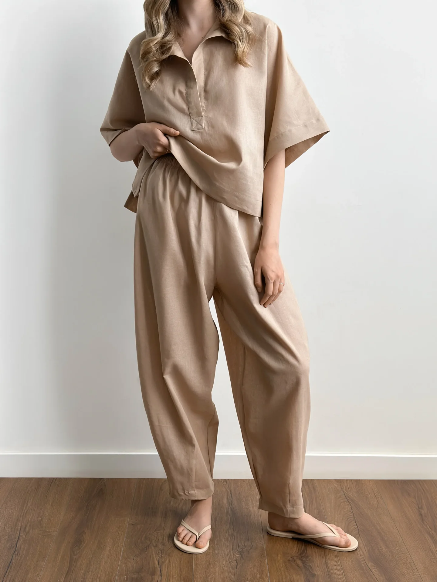 Spodnie Muki z lnu, beżowe