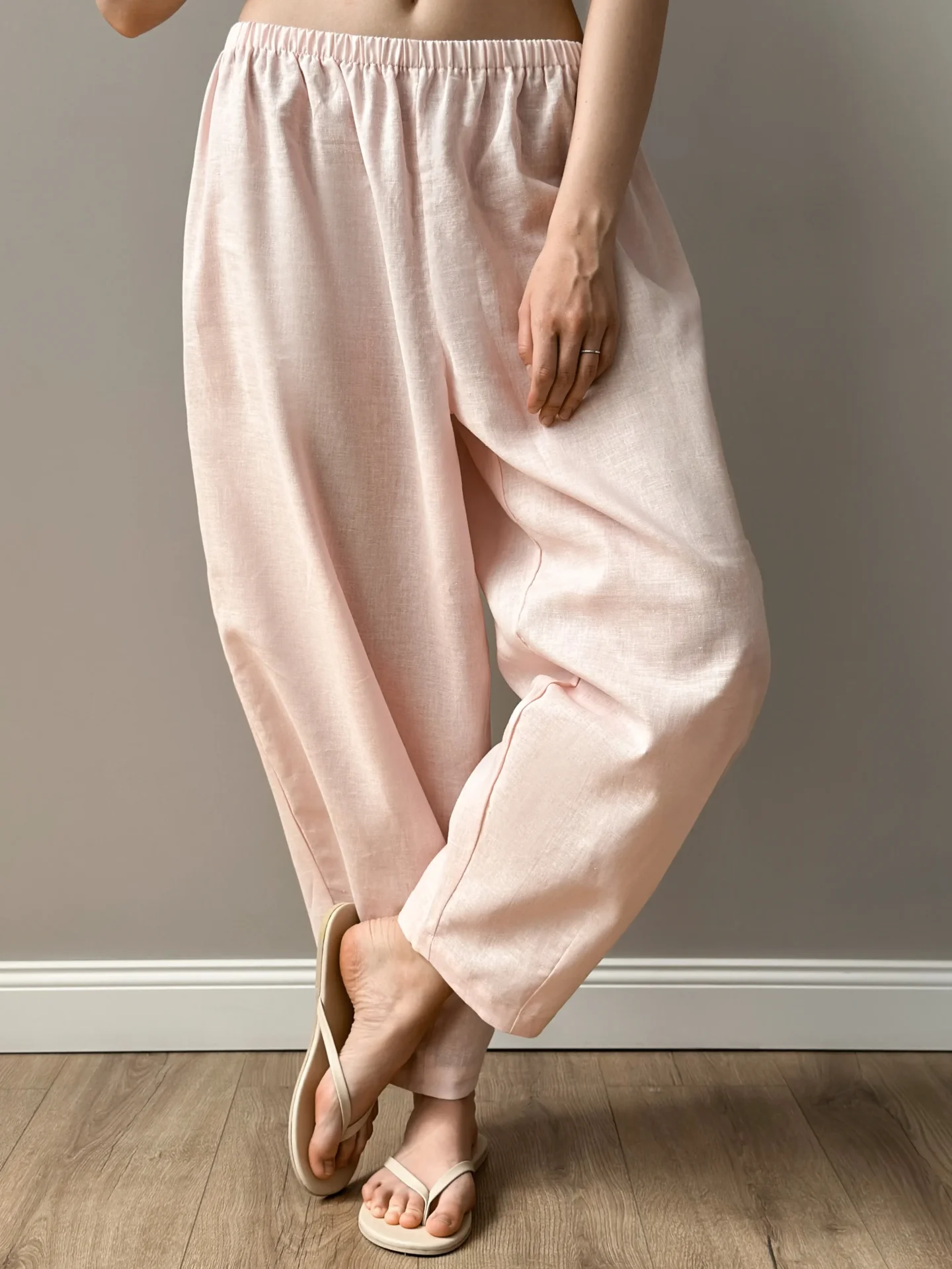 Spodnie Muki z lnu, różowe