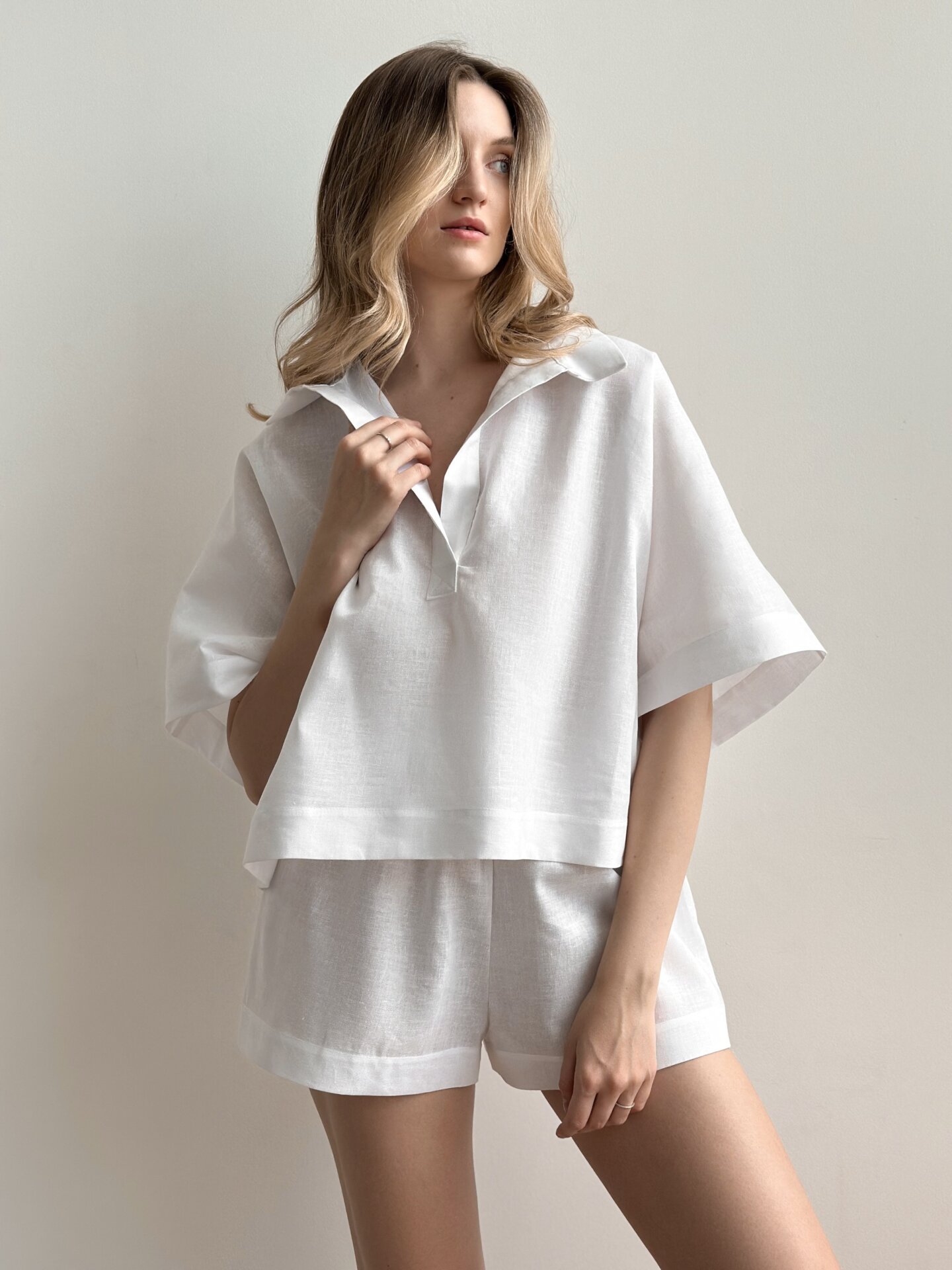 Koszula Polo z lnu, biała