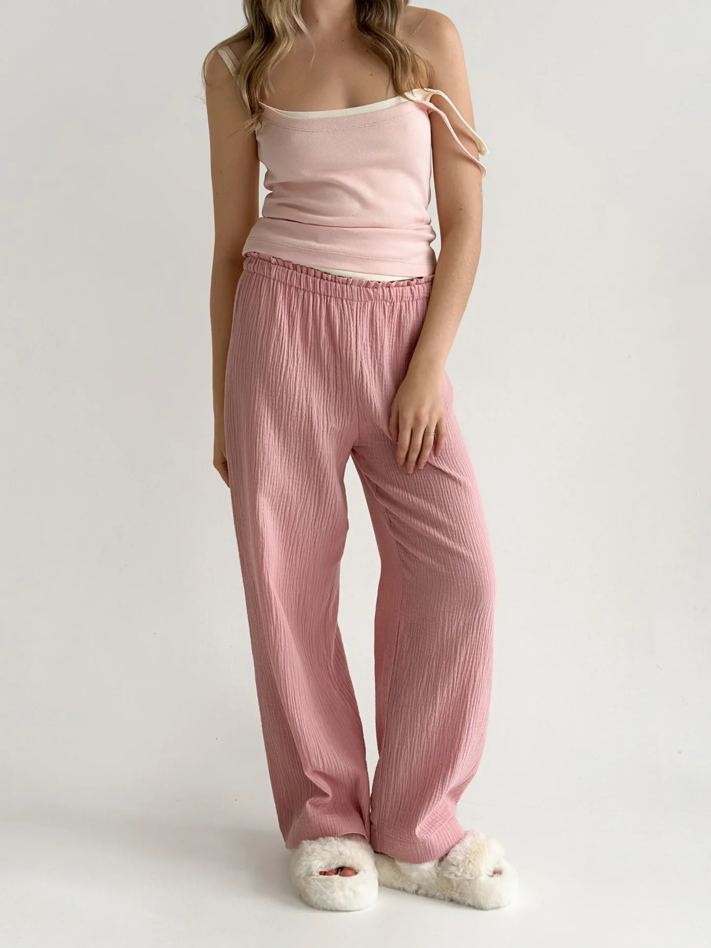 Spodnie Mono z muślinu dwuwarstwowego, różowe