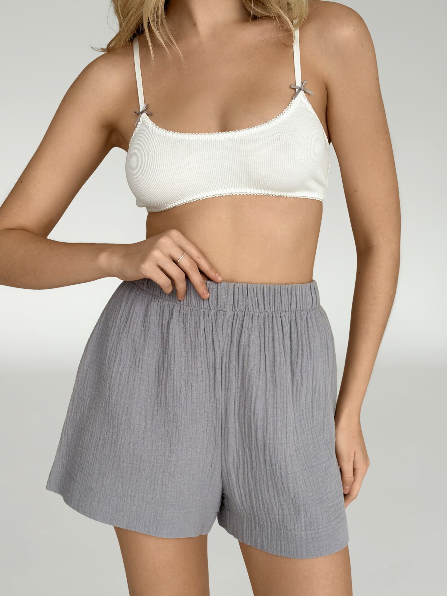 Szorty Mono z muślinu dwuwarstwowego, szare