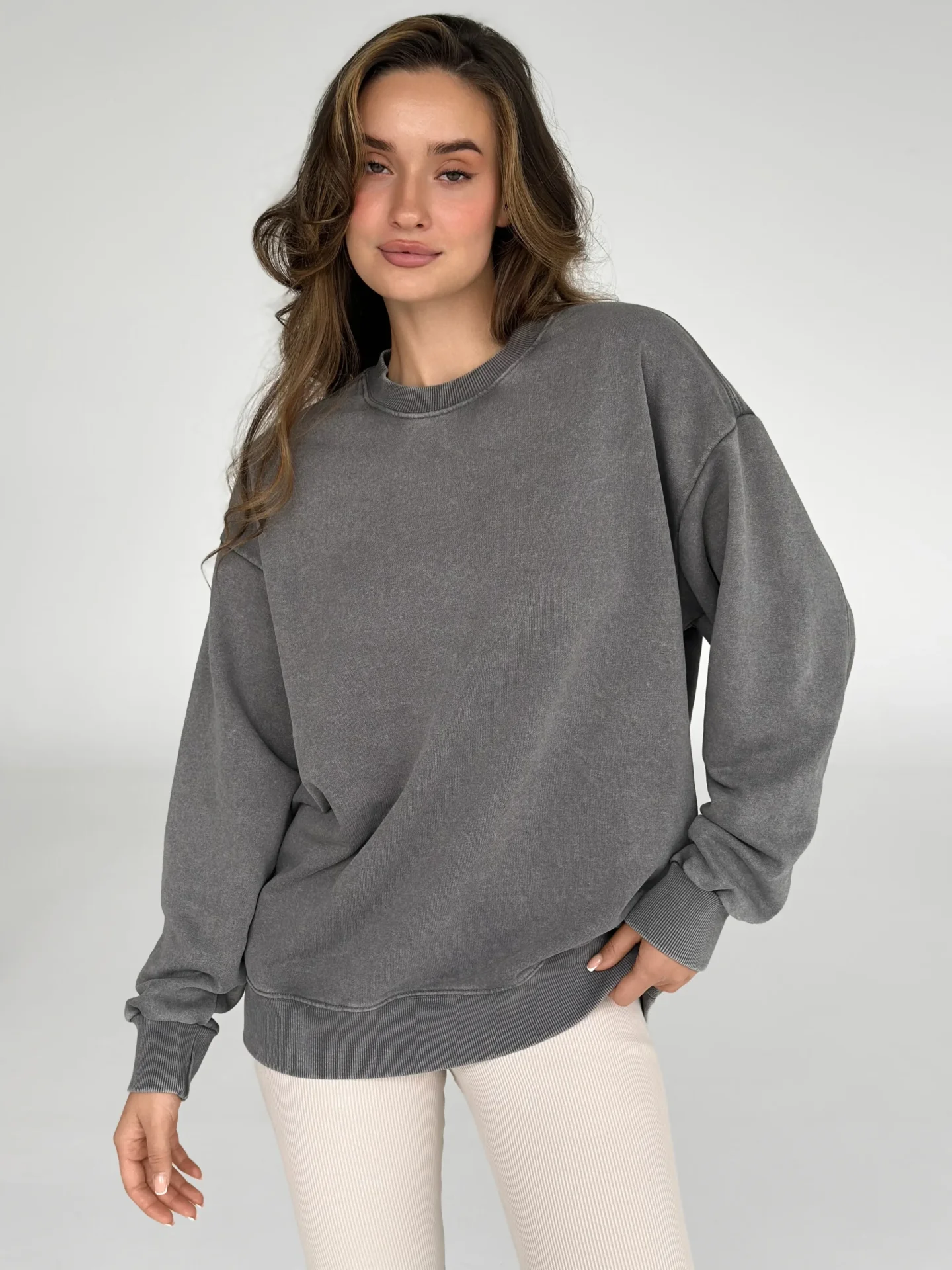 Bluza bez kaptura, z bawełny, grafitowa prana