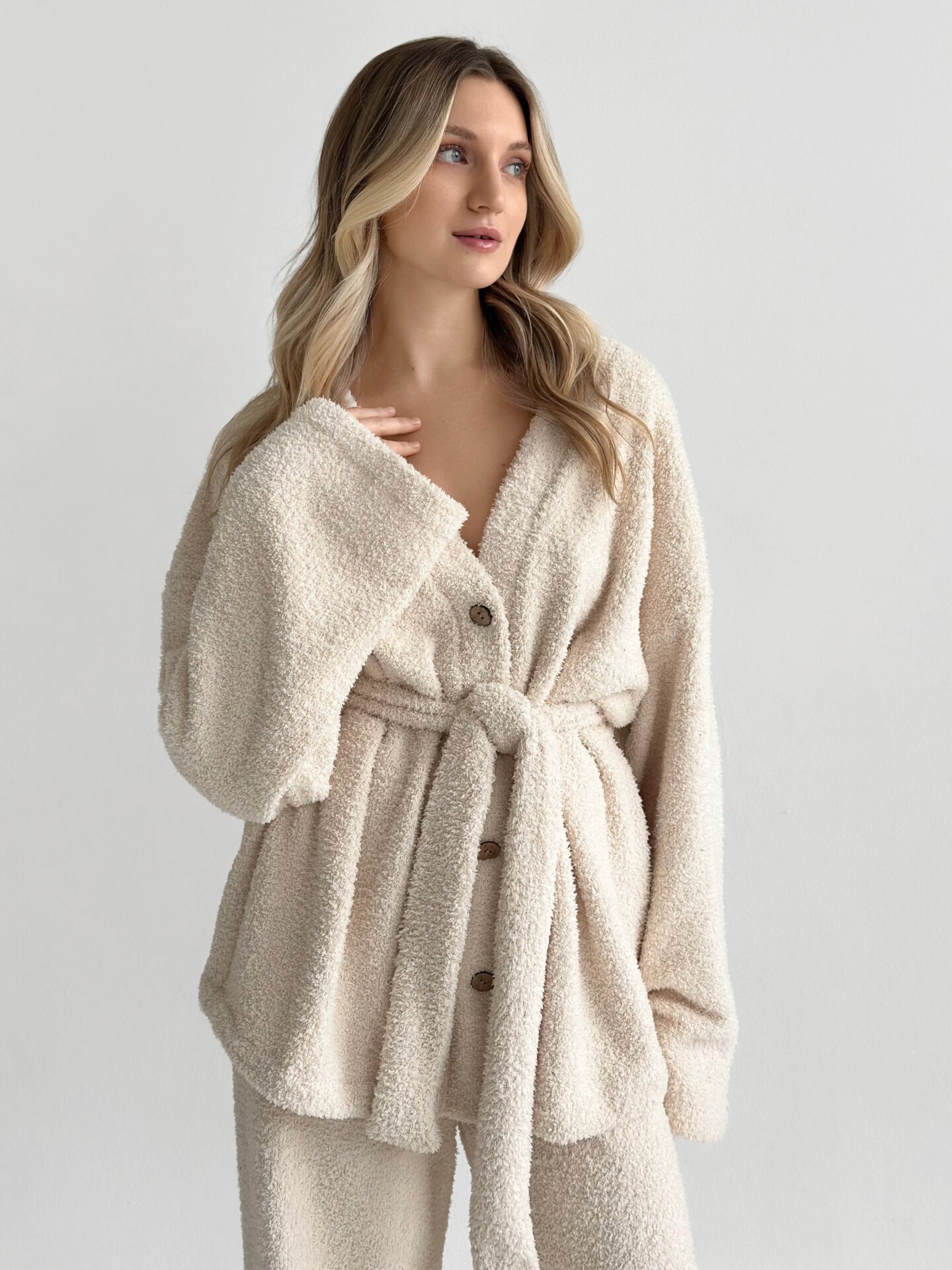 Kardigan Soft z frotte, mleczny