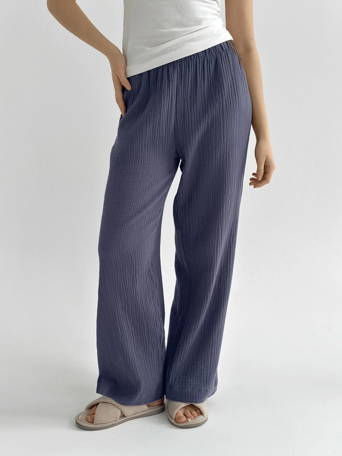 Spodnie Mono z muślinu dwuwarstwowego, niebieskie