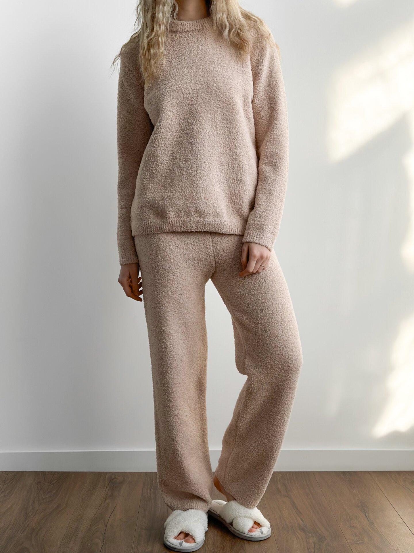 Spodnie Soft z dzianiny puszystej, beżowe